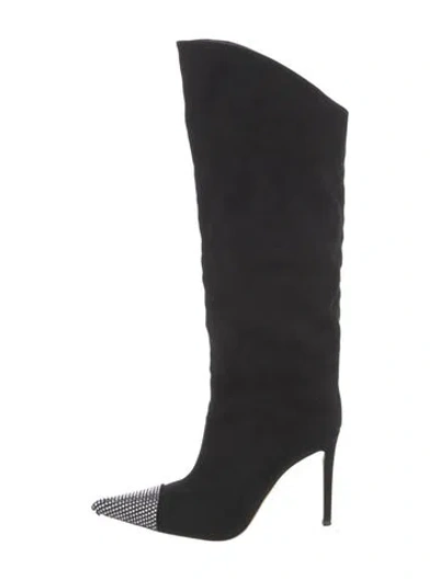 Pre-owned Alexandre Vauthier Suede Crystal Embellishments Boots In Black