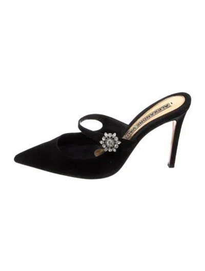 Pre-owned Alexandre Vauthier Suede Crystal Embellishments Mules In Black