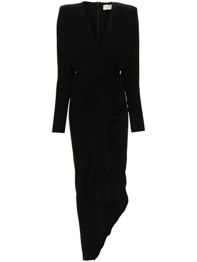 Alexandre Vauthier V-neck Crepe Maxi Dress In Black