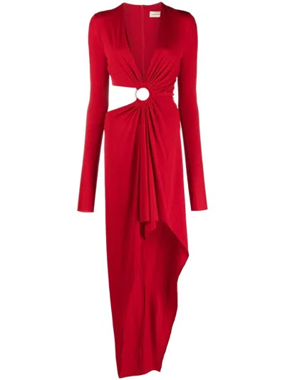 Alexandre Vauthier V-neck Long-sleeve Dress In Daring Red
