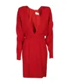 Alexandre Vauthier Bold V-neck Waistband Detail Long Sleeves Dress In Red
