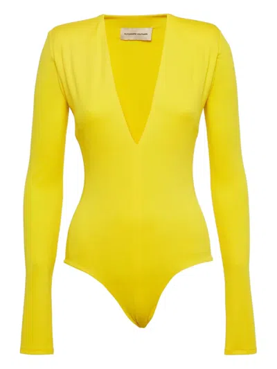 Pre-owned Alexandre Vauthier V-neck Long-sleeved Bodysuit In Yellow