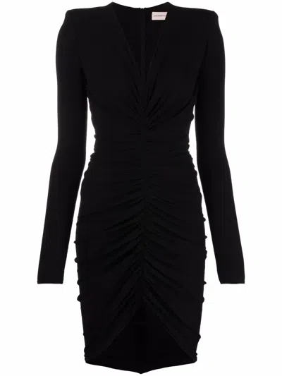 Alexandre Vauthier V-neck Ruched Mini Dress In Black