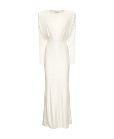 Alexandre Vauthier V-neck Shiny Jersey Long Dress In White