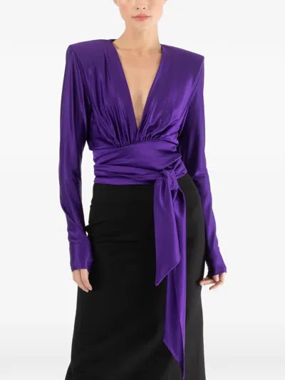 Alexandre Vauthier V-neck Tie Top In Purple