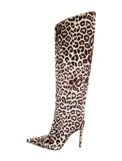 Pre-owned Alexandre Vauthier Velvet Animal Print Boots In Brown