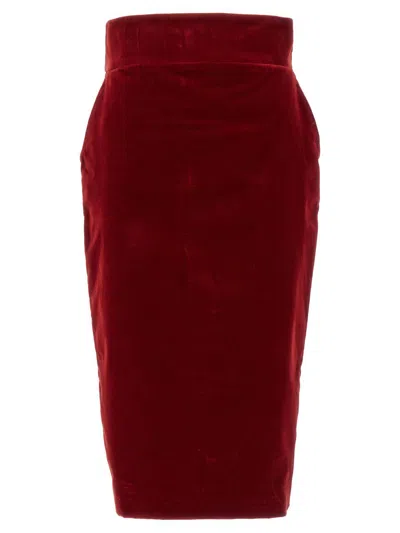 Alexandre Vauthier Velvet Midi Skirt In Red