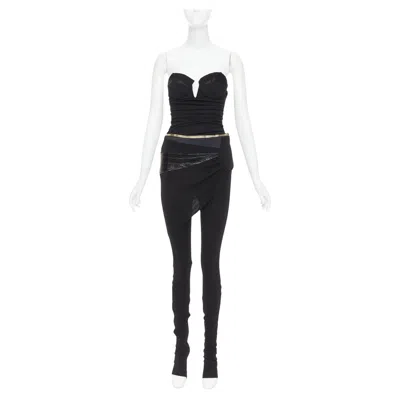Pre-owned Alexandre Vauthier Vintage Black Faux Croc Patchwork Sweetheart Bust Jumpsuit