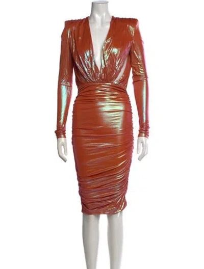 Pre-owned Alexandre Vauthier V-neck Knee-length Dress In Orange