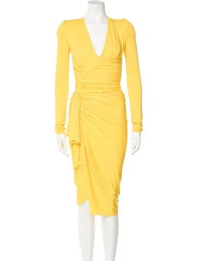 Pre-owned Alexandre Vauthier V-neck Knee-length Dress In Yellow