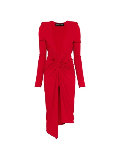 Alexandre Vauthier V-neck Knotted Midi Dress In Red