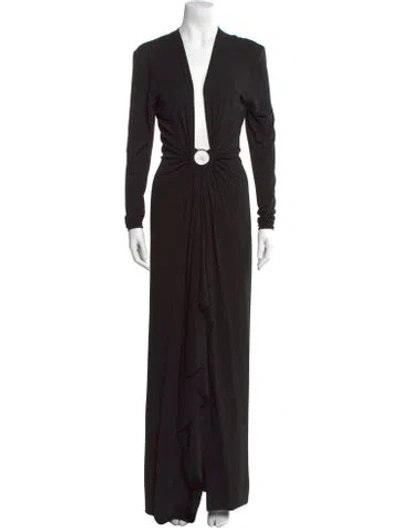 Pre-owned Alexandre Vauthier V-neck Long Dress In Black