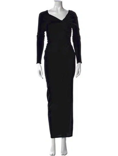 Pre-owned Alexandre Vauthier V-neck Long Dress In Black