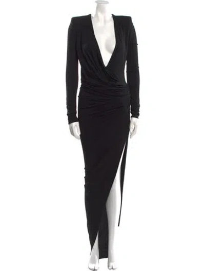 Pre-owned Alexandre Vauthier V-neck Long Dress In Black