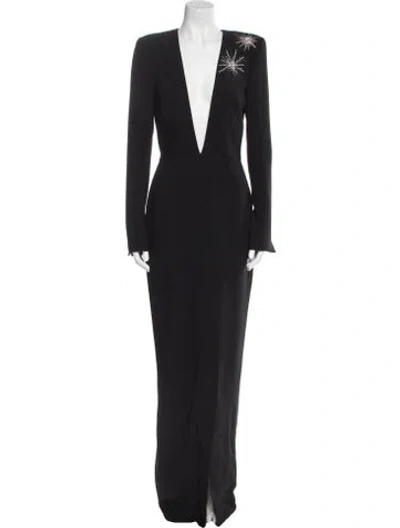 Pre-owned Alexandre Vauthier V-neck Long Dress In Black