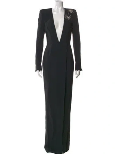 Pre-owned Alexandre Vauthier V-neck Long Dress In Black