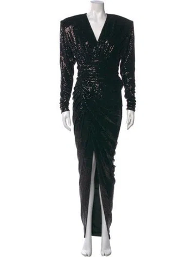 Pre-owned Alexandre Vauthier V-neck Long Dress In Black