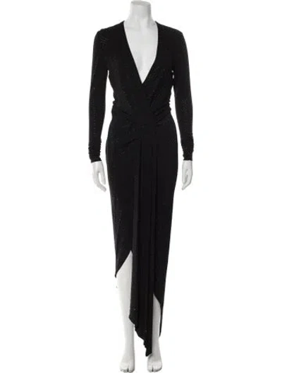 Pre-owned Alexandre Vauthier V-neck Long Dress In Black