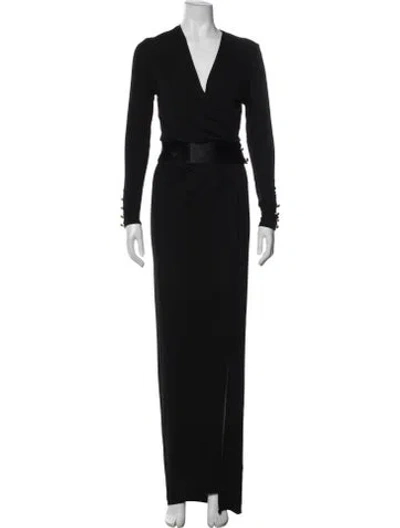 Pre-owned Alexandre Vauthier V-neck Long Dress In Black