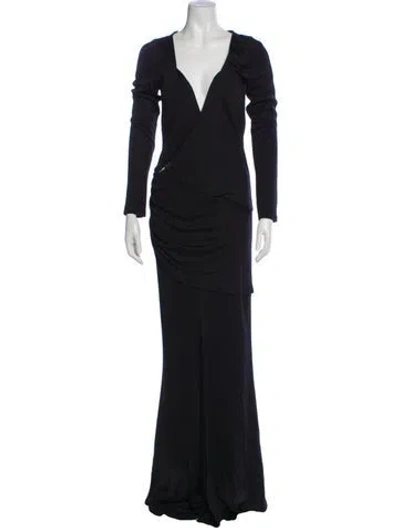 Pre-owned Alexandre Vauthier V-neck Long Dress In Blue