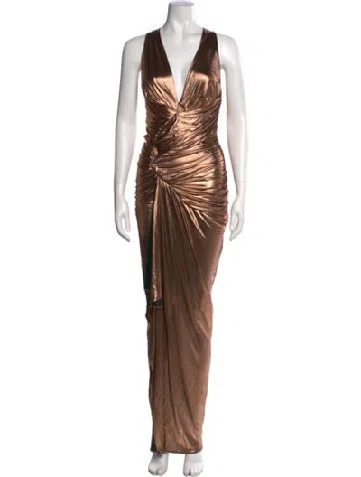 Pre-owned Alexandre Vauthier V-neck Long Dress In Brown