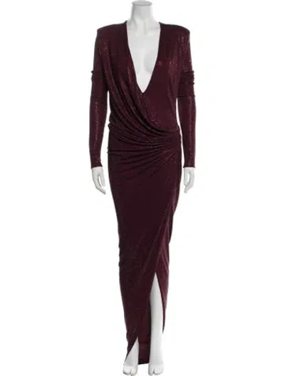 Pre-owned Alexandre Vauthier V-neck Long Dress In Burgundy