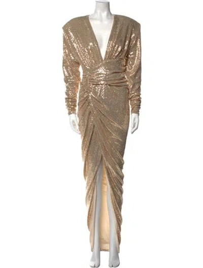 Pre-owned Alexandre Vauthier V-neck Long Dress In Gold