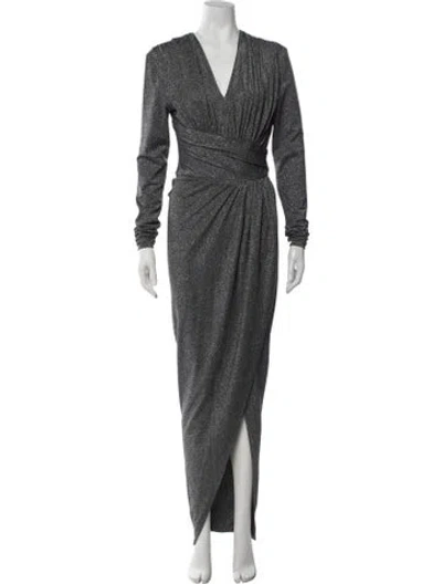 Pre-owned Alexandre Vauthier V-neck Long Dress In Grey/silver