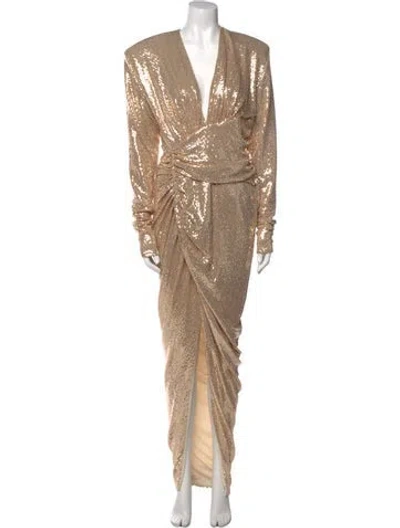 Pre-owned Alexandre Vauthier V-neck Long Dress In Neutral