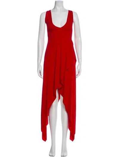 Pre-owned Alexandre Vauthier V-neck Long Dress In Red