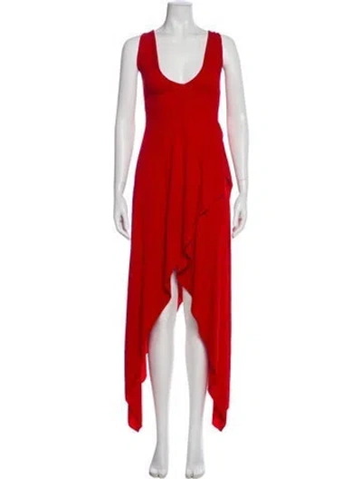 Pre-owned Alexandre Vauthier V-neck Long Dress In Red