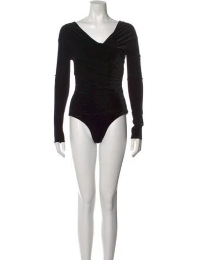 Pre-owned Alexandre Vauthier V-neck Long Sleeve Bodysuit In Black