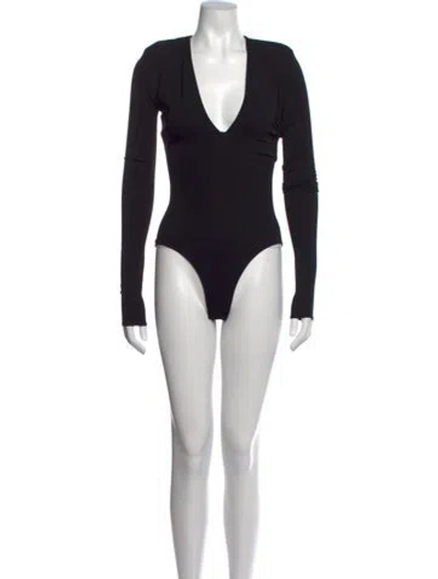 Pre-owned Alexandre Vauthier V-neck Long Sleeve Bodysuit In Black