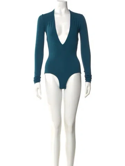 Pre-owned Alexandre Vauthier V-neck Long Sleeve Bodysuit In Blue