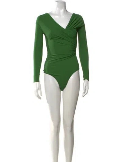 Pre-owned Alexandre Vauthier V-neck Long Sleeve Bodysuit In Green