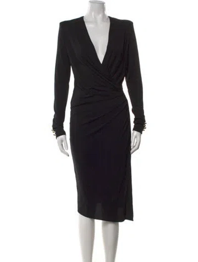 Pre-owned Alexandre Vauthier V-neck Midi Length Dress In Black