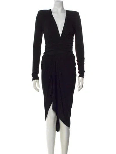 Pre-owned Alexandre Vauthier V-neck Midi Length Dress In Black