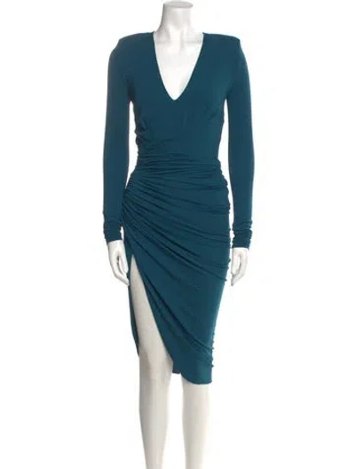 Pre-owned Alexandre Vauthier V-neck Midi Length Dress In Blue