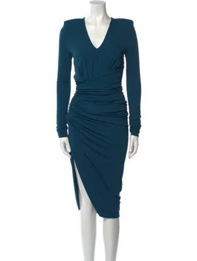 Pre-owned Alexandre Vauthier V-neck Midi Length Dress In Blue