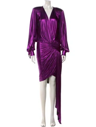 Pre-owned Alexandre Vauthier V-neck Midi Length Dress In Metallic/purple