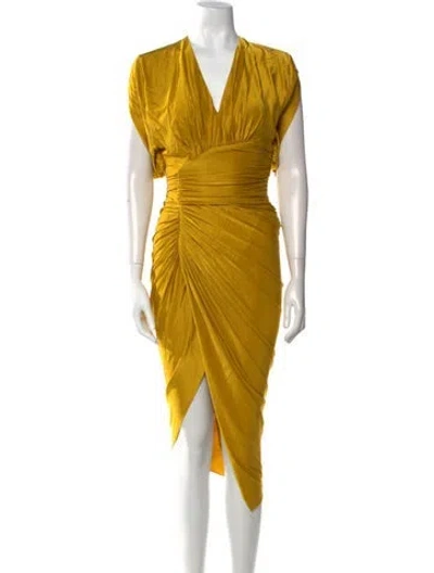 Pre-owned Alexandre Vauthier V-neck Midi Length Dress W/ Tags In Yellow