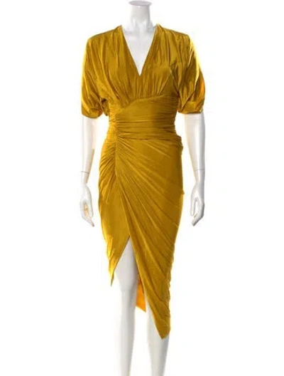 Pre-owned Alexandre Vauthier V-neck Midi Length Dress W/ Tags In Yellow