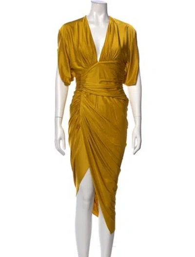 Pre-owned Alexandre Vauthier V-neck Midi Length Dress In Yellow