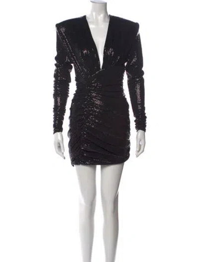 Pre-owned Alexandre Vauthier V-neck Mini Dress In Black/metallic