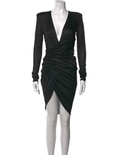 Pre-owned Alexandre Vauthier V-neck Mini Dress In Black/metallic