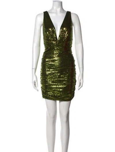 Pre-owned Alexandre Vauthier V-neck Mini Dress In Green