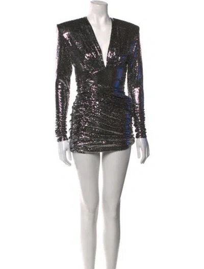 Pre-owned Alexandre Vauthier V-neck Mini Dress In Silver