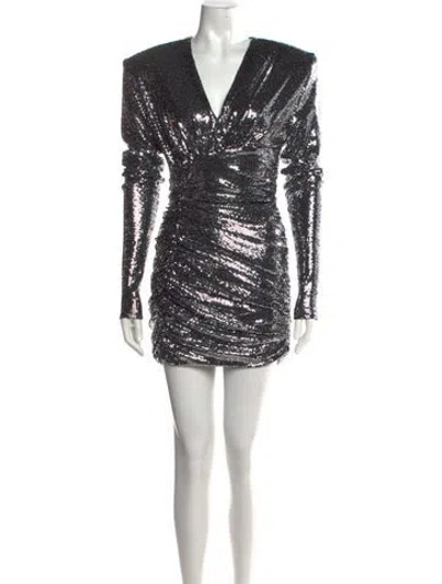 Pre-owned Alexandre Vauthier V-neck Mini Dress In Silver