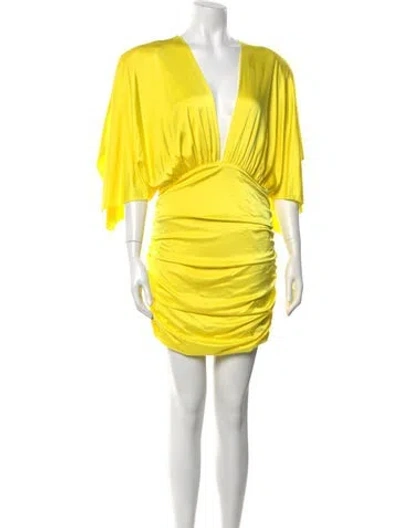 Pre-owned Alexandre Vauthier V-neck Mini Dress W/ Tags In Yellow