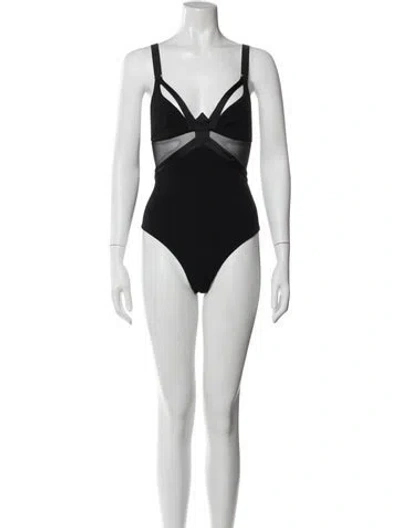 Pre-owned Alexandre Vauthier V-neck Sleeveless Bodysuit In Black